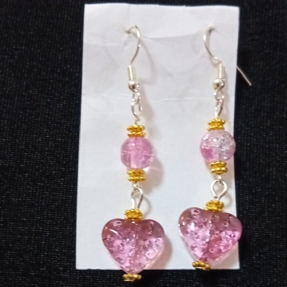 Elegant Handmade Pink Heart Earrings